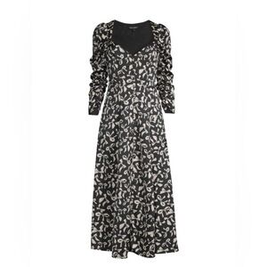 For Love & Lemons Angelica Fit Flare Bow Print Midi Dress Black XS NEW